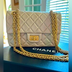 Chanel Mini 2.55 Reissue in gorgeous champagne color with gold hardware